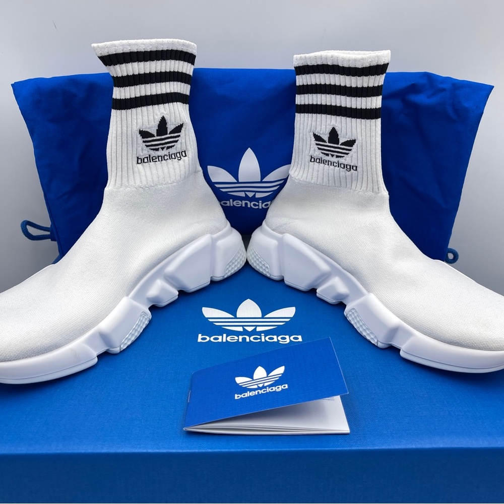 NEW Balenciaga X Adidas Speed LT Trainers knit socks Shoes Sneakers White size38